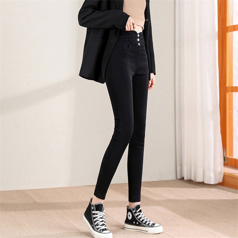 2022 spring high waist elastic Slim Pencil black outer wearing Leggings women's Leggings new slim pants