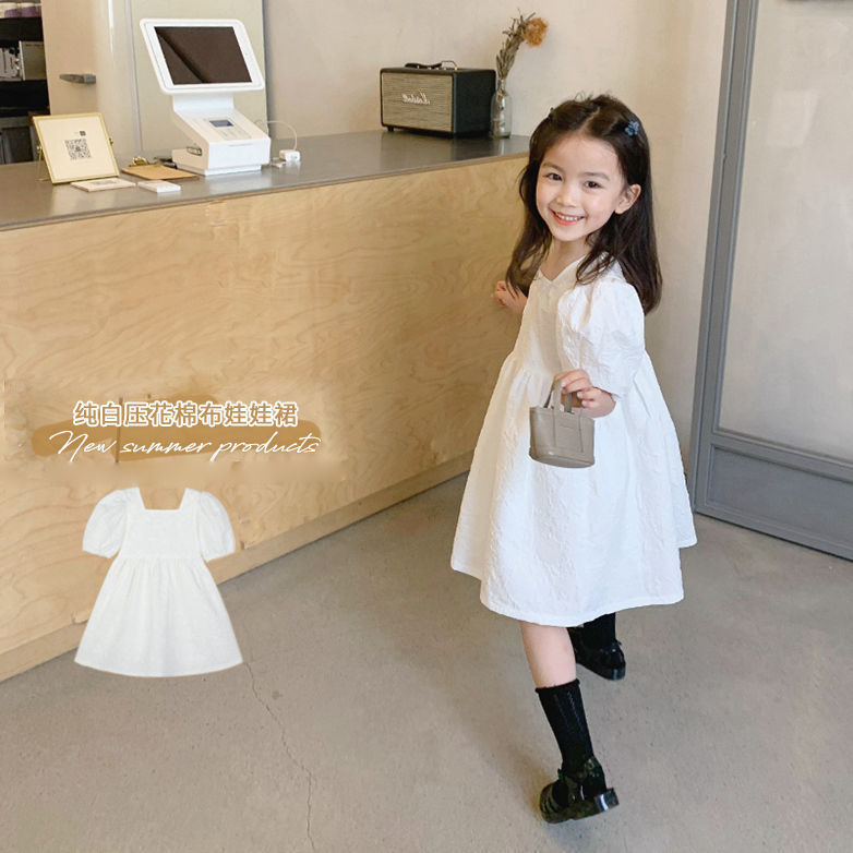 Girls 2022 summer new style foreign style straight collar princess dress short-sleeved celebrity style baby dress trendy