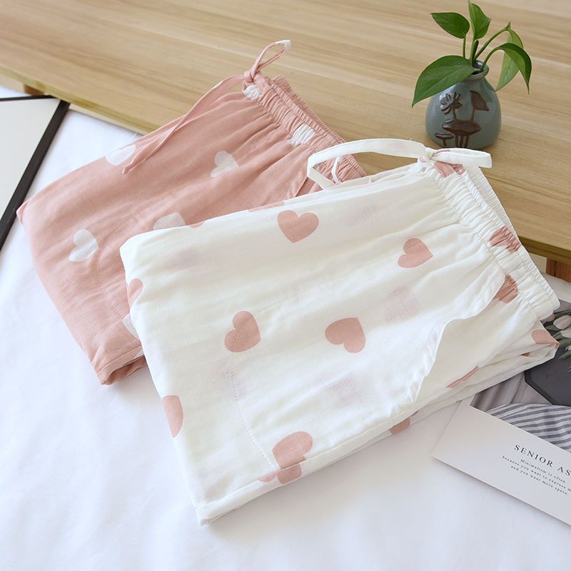 New sleepwear women's summer thin style simple Japanese spring and autumn pure cotton double-layer gauze home pants all cotton loose pants