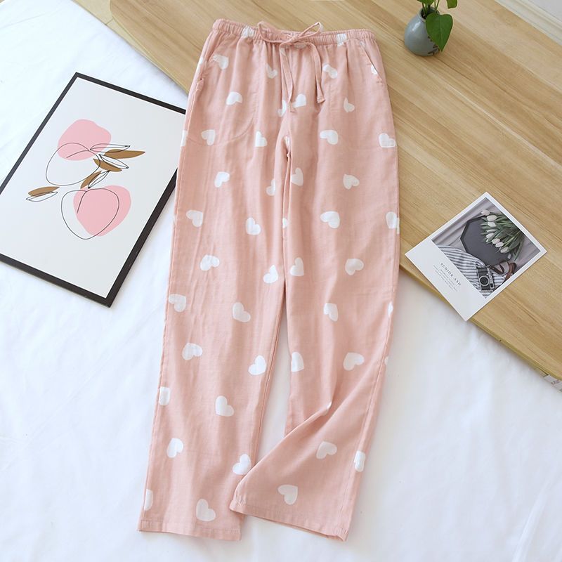 New sleepwear women's summer thin style simple Japanese spring and autumn pure cotton double-layer gauze home pants all cotton loose pants