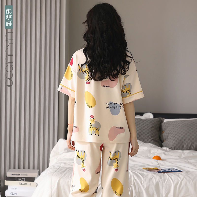 Geqianya 100% cotton pajamas women's summer short-sleeved cotton two-piece suit  new summer home service