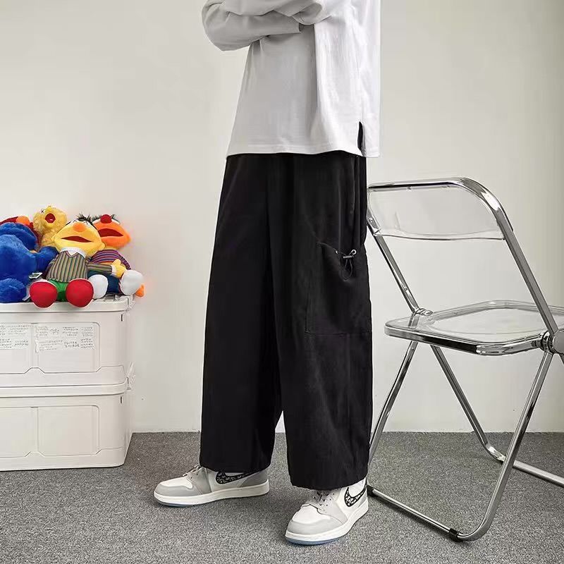 Falling wide-leg overalls men's Korean style trendy Japanese style large pockets loose casual nine-point pants straight men's pants