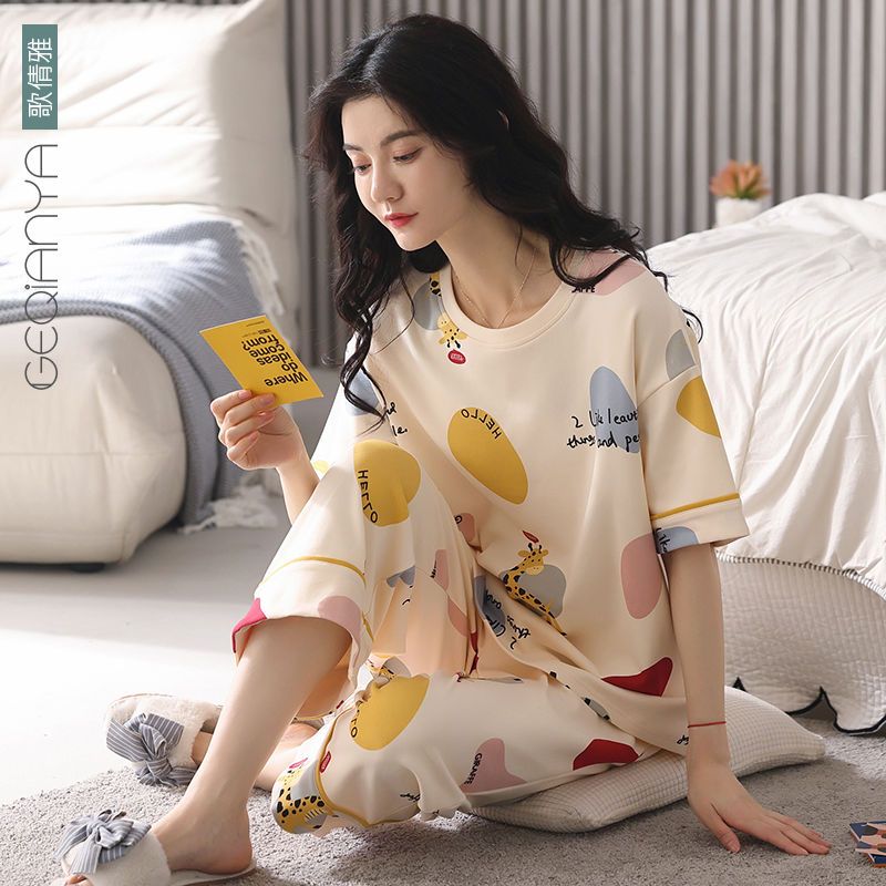 Geqianya 100% cotton pajamas women's summer short-sleeved cotton two-piece suit  new summer home service