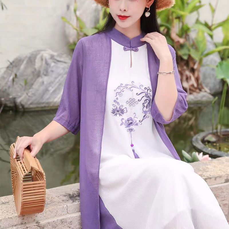 2022 Chinese style improved Hanfu women's clothing retro ethnic style cheongsam Zen tea dress dress women's high-end skirt