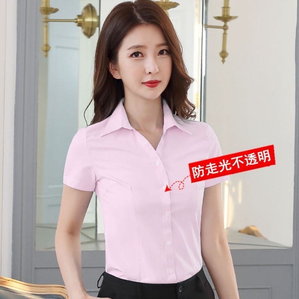  summer white shirt women's formal wear top short-sleeved professional wear blue work clothes bottoming shirt with work clothes shirt