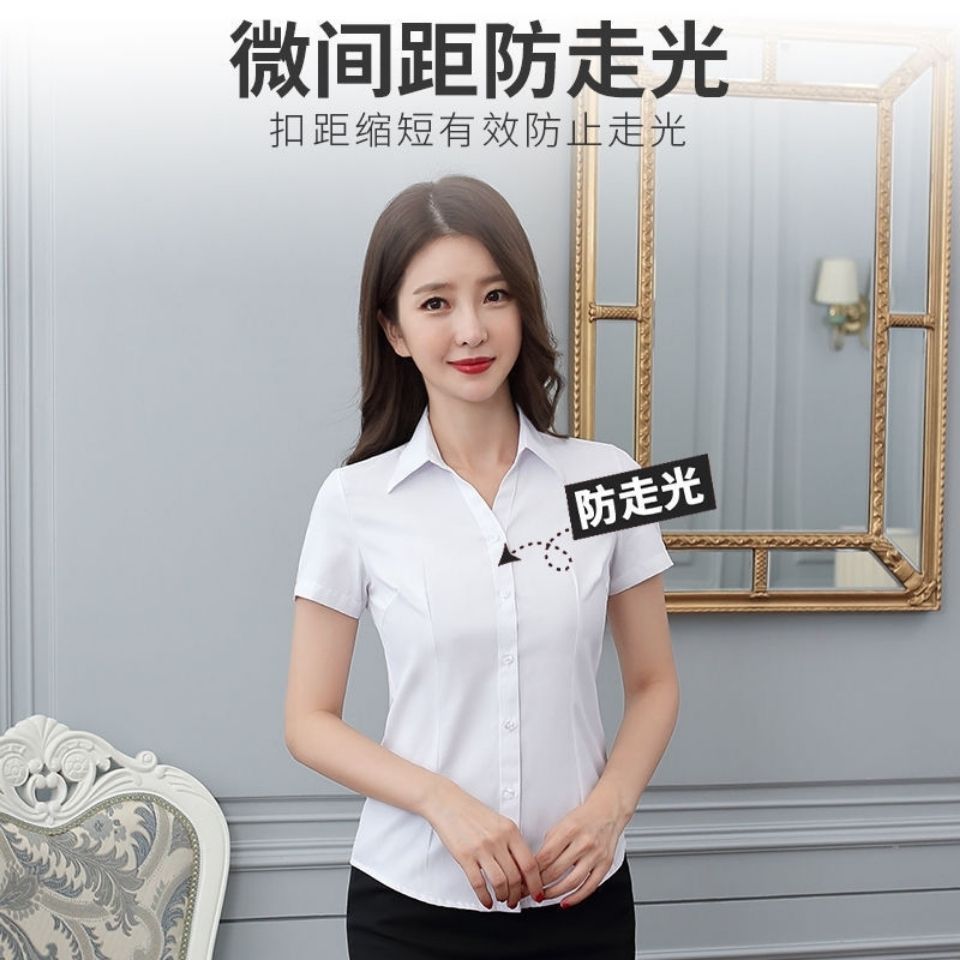  summer white shirt women's formal wear top short-sleeved professional wear blue work clothes bottoming shirt with work clothes shirt