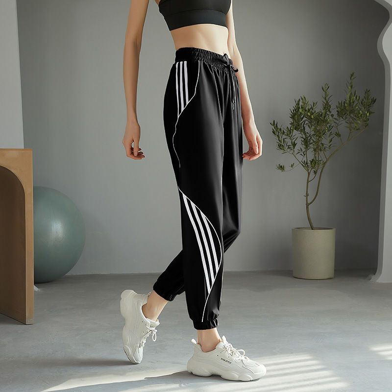 High waist loose large size casual sports pants spring and summer thin section quick-drying running fitness pants bundle feet slimming yoga pants women