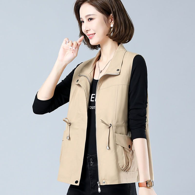[with lining] spring and autumn women's vest women's  new waist waist slimming western style mom vest sleeveless jacket trendy