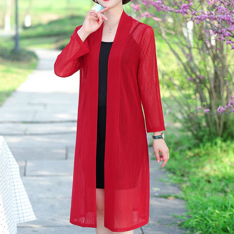 Spring and autumn Korean style long mesh shawl long-sleeved sunscreen air-conditioning shirt shawl loose thin coat cardigan women