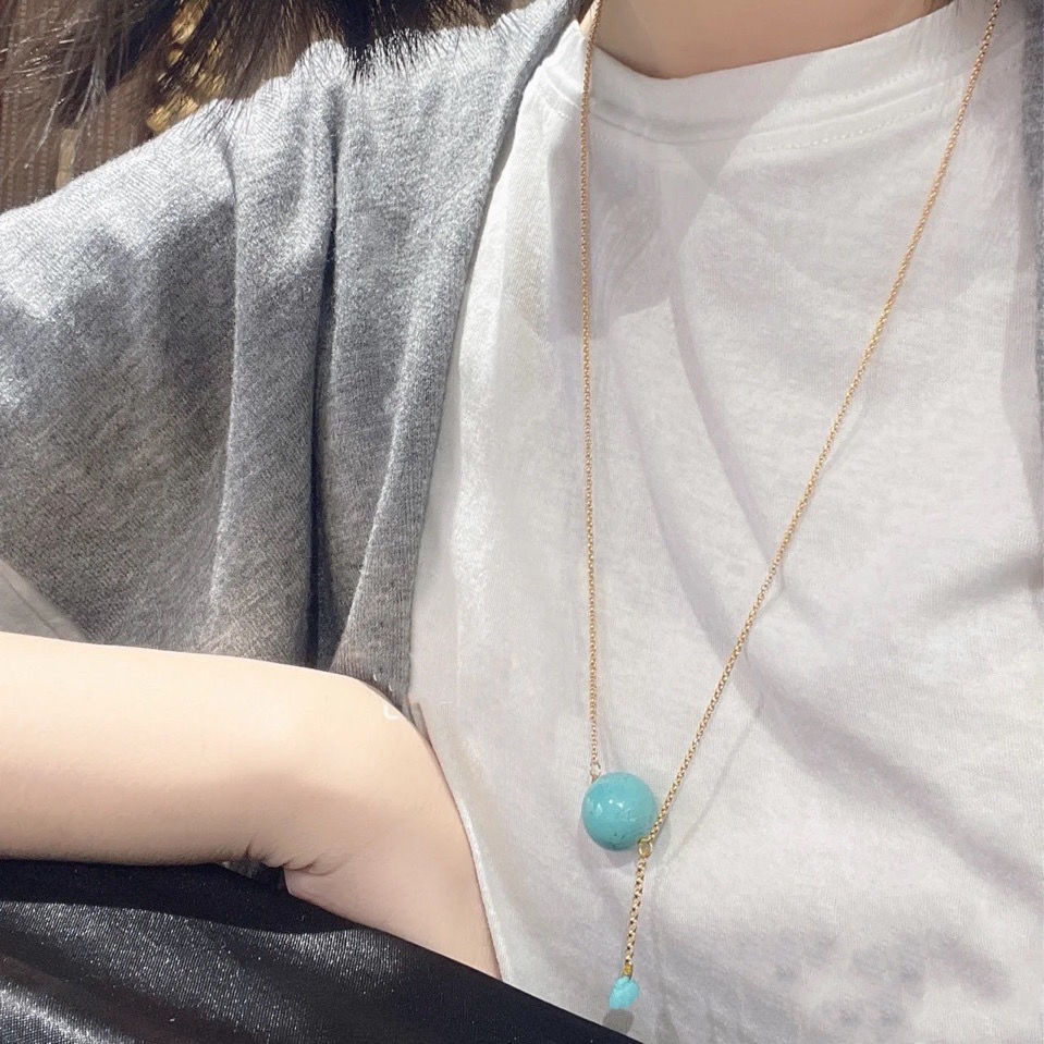 春季顯白藍色轉運珠鍍18kT恤打底項鍊時尚百搭配飾隔珠氣質項鍊女