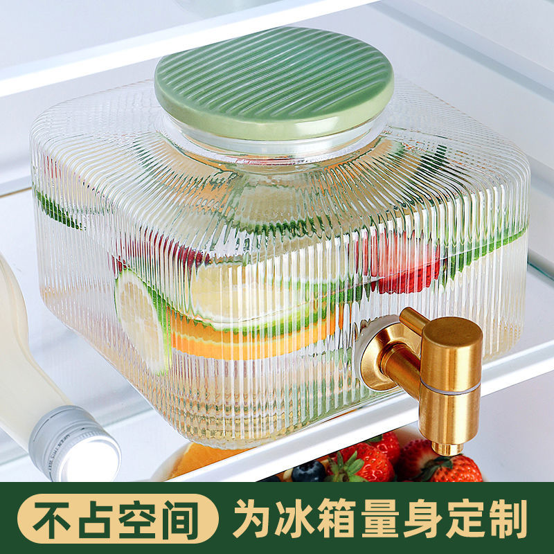 冰箱冷水壶带龙头大容量大号水果茶饮料桶高颜值凉水壶耐高温家用