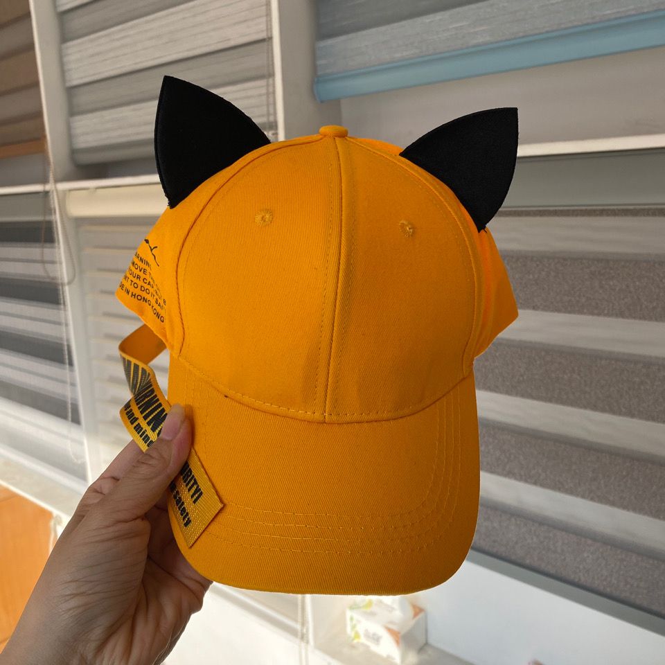 Cute long strap velvet cat ears baseball hat ladies spring and summer streamer cap female Korean version all-match student