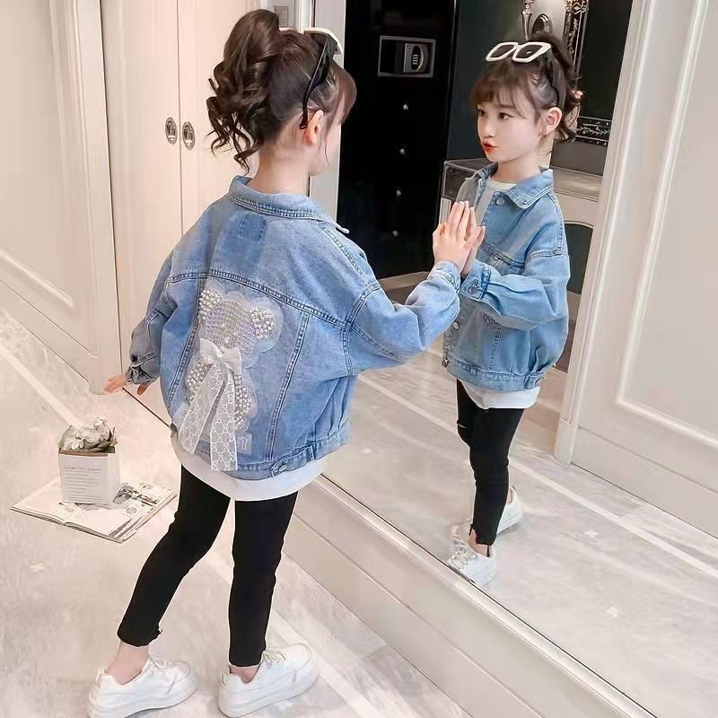 女童牛仔外套春秋2022新款洋氣兒童裝夾克時髦韓版中大童春裝上衣