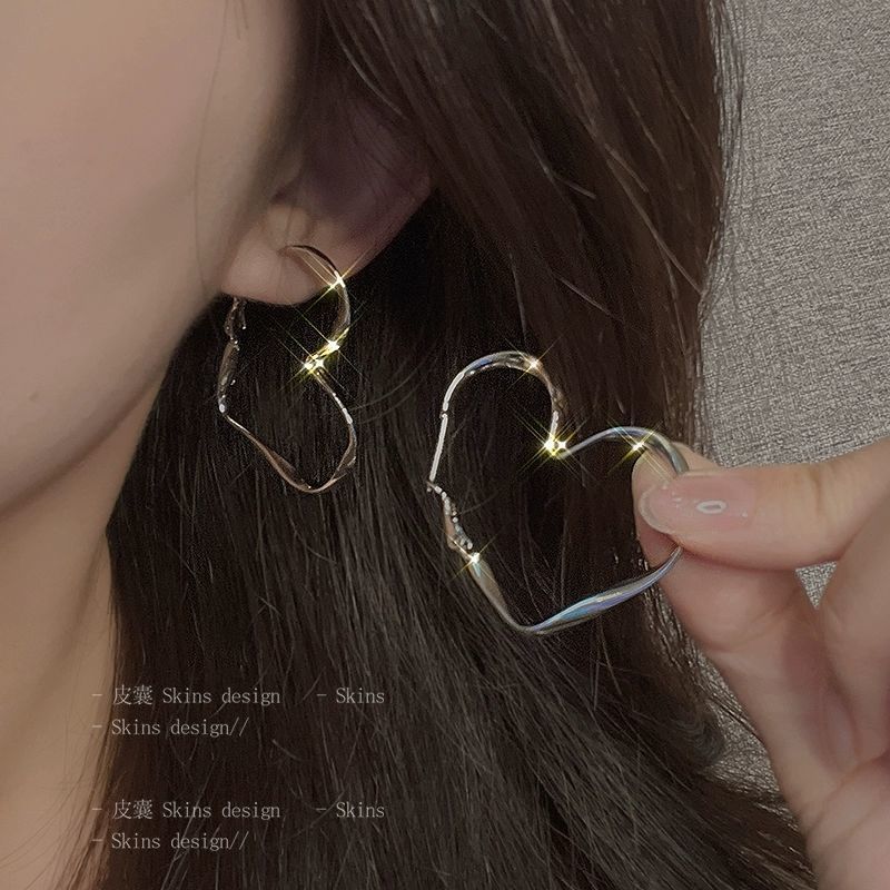 925純銀針大愛心耳釘女耳環小眾設計高級感耳飾冷性風氣質耳圈潮