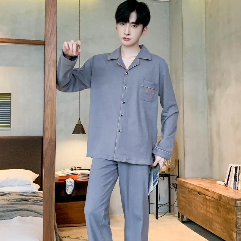 Pajamas men's spring and autumn pure cotton high-end long sleeve thin youth large size men's summer home clothes