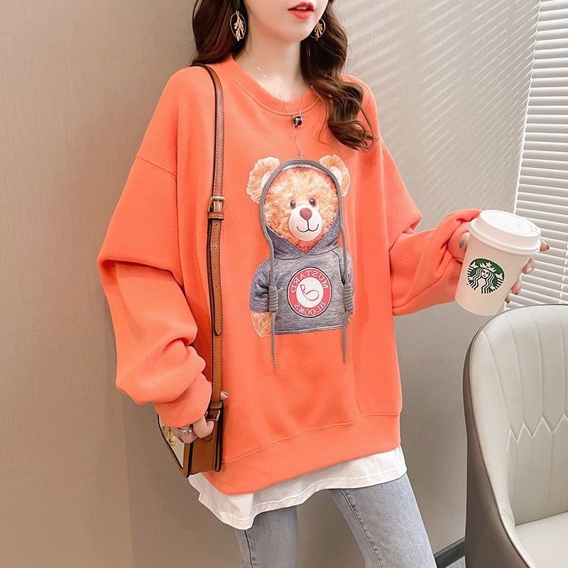 Breastfeeding going out cartoon sweater 2023 new women's loose autumn thin niche fake two pieces pregnant women spring breastfeeding tops