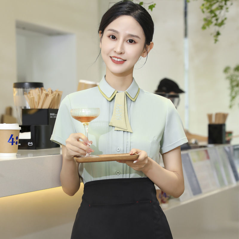 韩版咖啡厅餐饮工作服短袖奶茶火锅酒店西餐厅服务员春夏装女衬衣