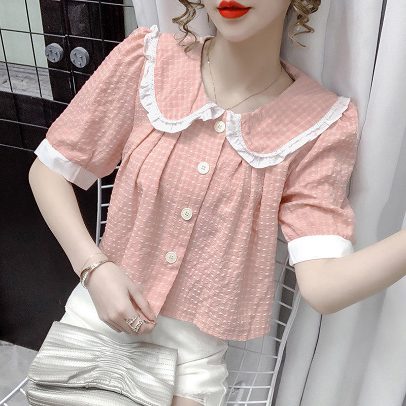 Fashion age-reducing doll collar shirt women's summer new design sense niche short-sleeved shirt loose all-match top trend