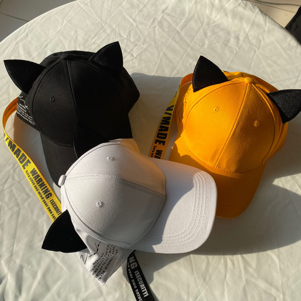 Cute long strap velvet cat ears baseball hat ladies spring and summer streamer cap female Korean version all-match student