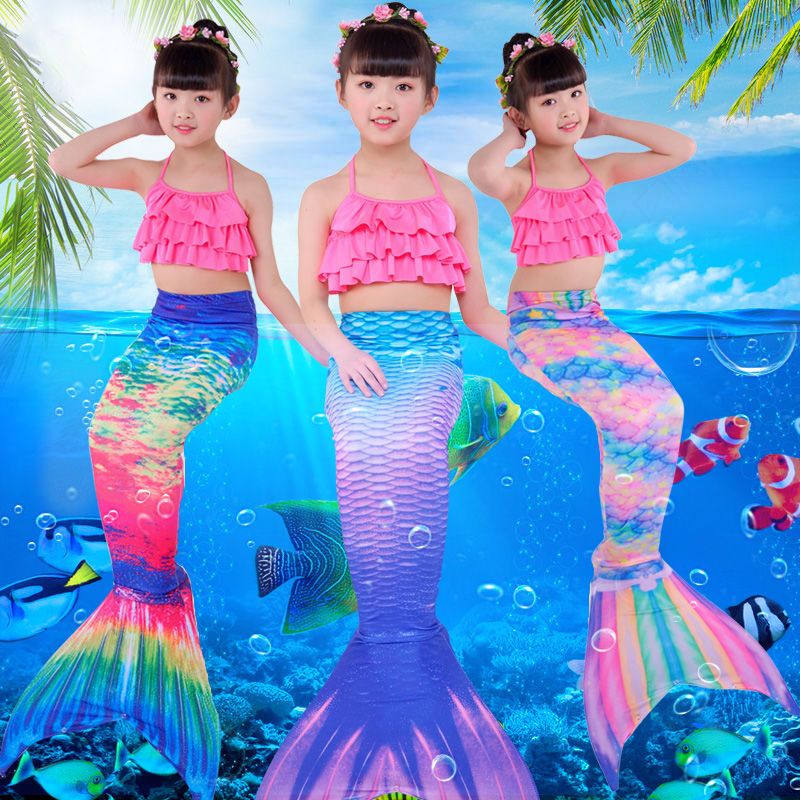 節日禮物送女孩美人魚泳衣服女童公主裙兒童美人魚衣服套裝游泳衣