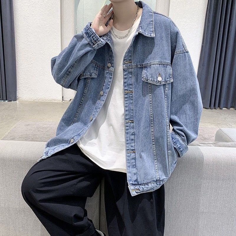 Spring and autumn denim jacket men's ins trendy brand Hong Kong style loose large size high-quality jacket Korean style trendy handsome top