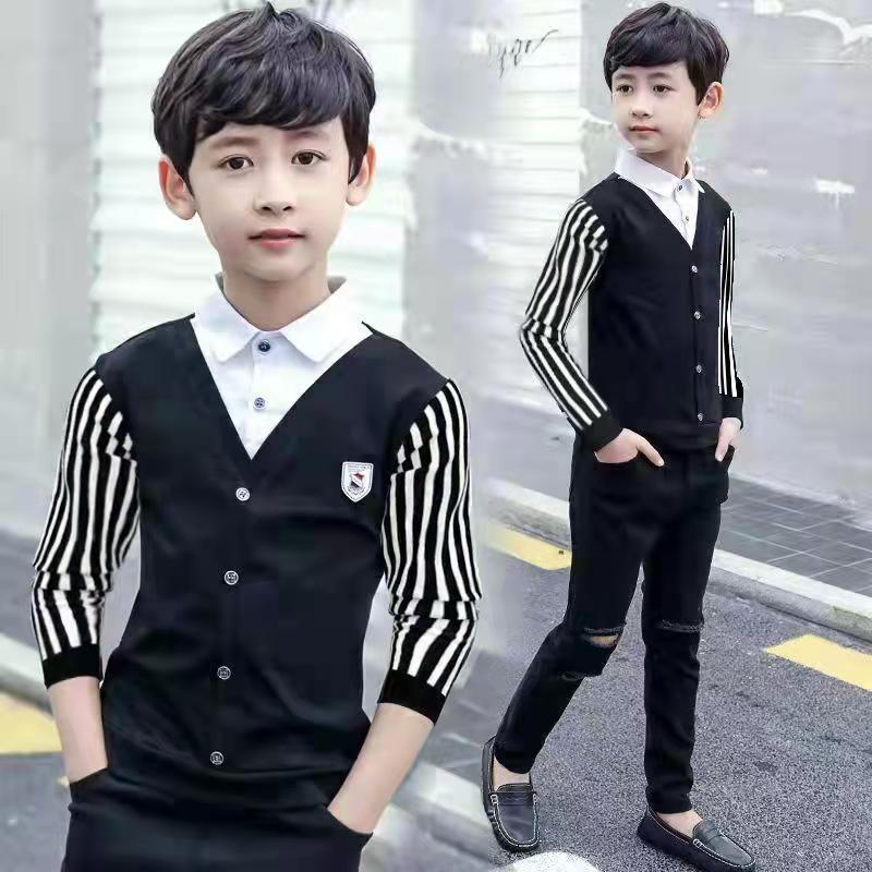 Boys' shirt long-sleeved cotton middle-aged and older children's spring and autumn bottoming shirt children's sweater new Korean version of the boy's t-shirt trend