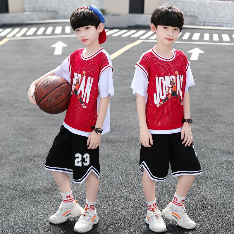 儿童装男童套装夏装2023新款中大童男孩夏季韩版篮球服短袖潮衣服
