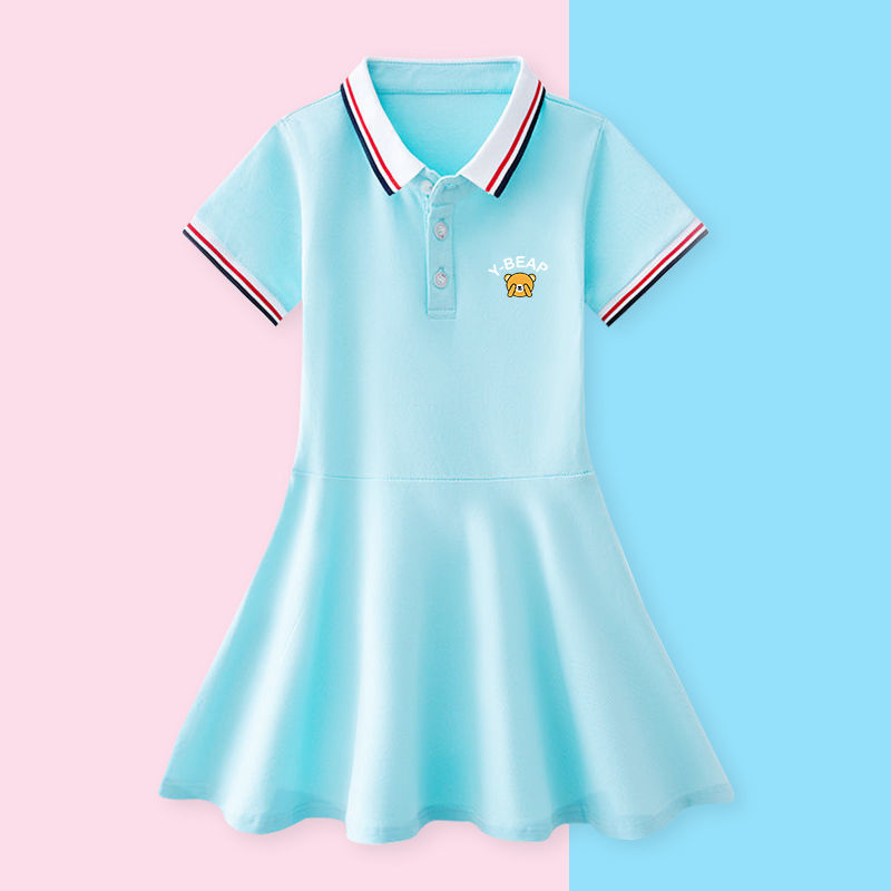 女童时尚连衣裙夏装新款年纯棉学院风小女孩洋气运动polo裙子