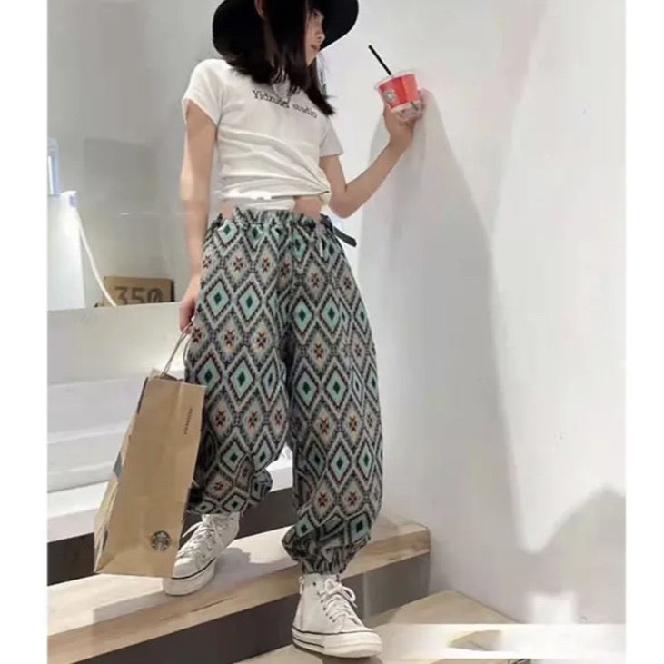 女童春秋褲子韓版新款牛仔褲花色長褲2022春秋裝洋氣童裝潮