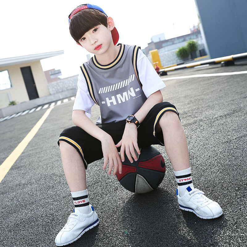 兒童裝男童套裝夏裝2023新款中大童男孩夏季韓版籃球服短袖潮衣服