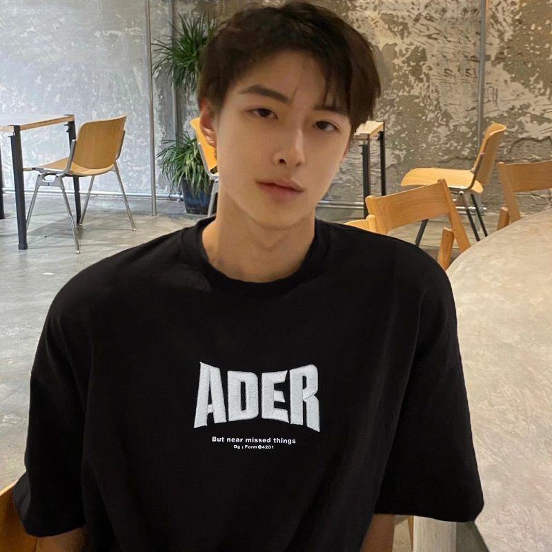 100%純棉短袖男t恤新款潮牌字母寬鬆圓領上衣港風男女T恤春夏款潮