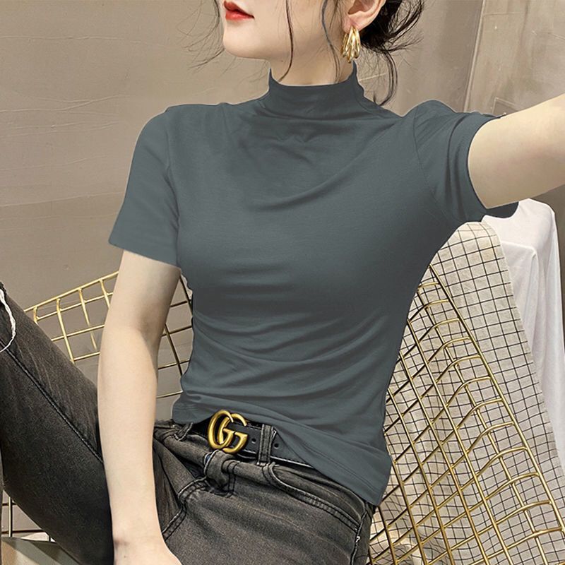 Modal short-sleeved half-high collar bottoming shirt women 2022 summer new t-shirt thin section ice silk tight top women