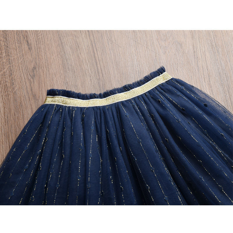 Children and girls fashion all-match blue gauze skirt skirt foreign style princess fluffy gauze skirt half skirt