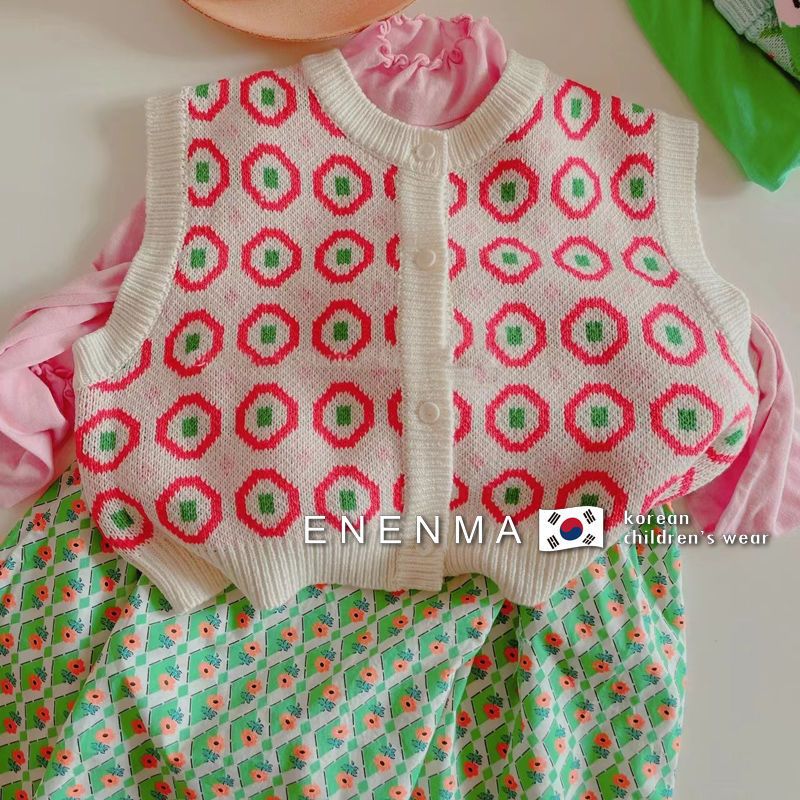韩国童装2022春装款洋气女童针织背心开衫女宝宝时尚甜美毛衣马甲