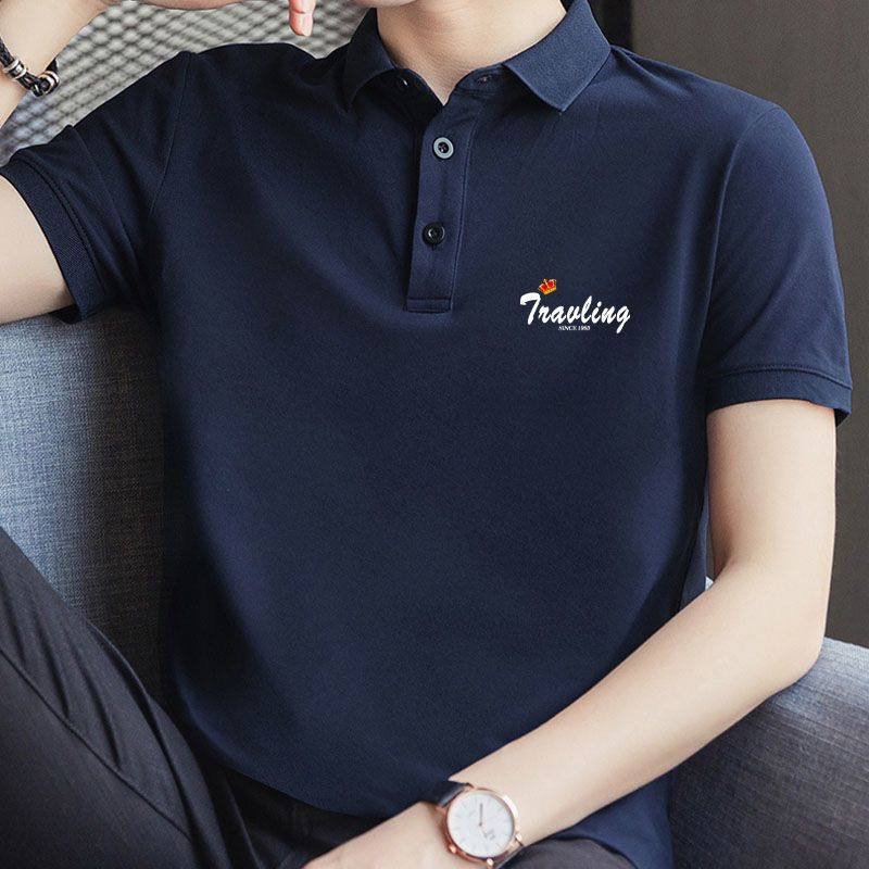 POLO領t恤男商務翻領男士上衣服藏青色打底衫紐扣圓領短袖1/2件