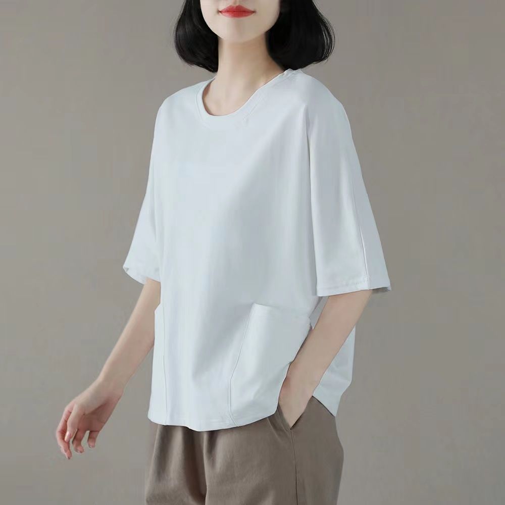 Simple all-match casual short-sleeved t-shirt female Korean summer new large size half-sleeved T-shirt top