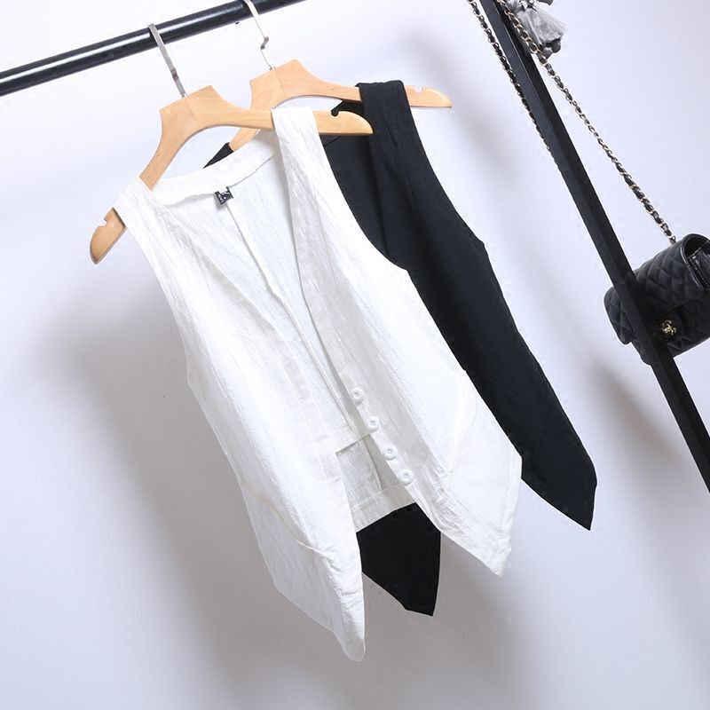 Summer vest women's short wear out thin 2022 new cotton and hemp top women's Korean sleeveless vest waistcoat