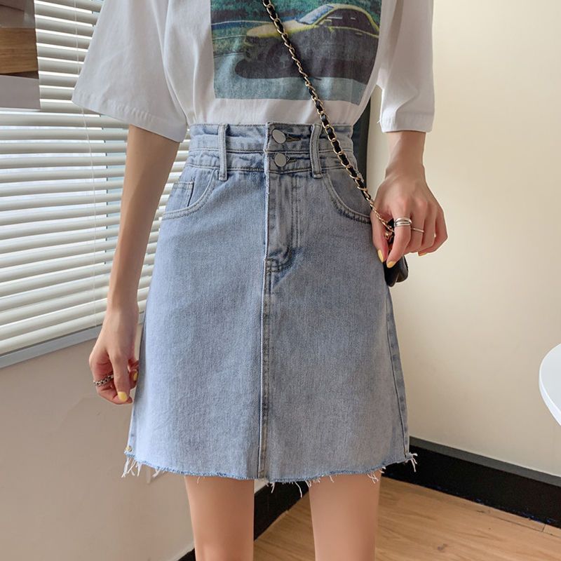 High waist slim denim skirt women summer 2022 new size fat sister mm small A- line skirt