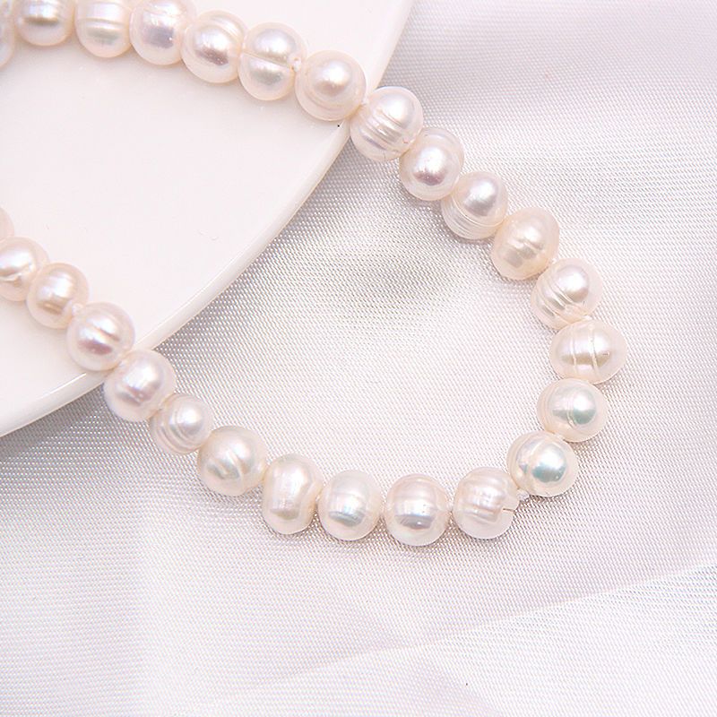 天然淡水螺纹珍珠手链ins小众设计6-8mm手串送妈妈女友礼物首饰品