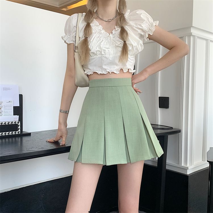 A-line short skirt pleated skirt 2023 spring and summer new Korean style high-waisted slim skirt versatile skirt for small women