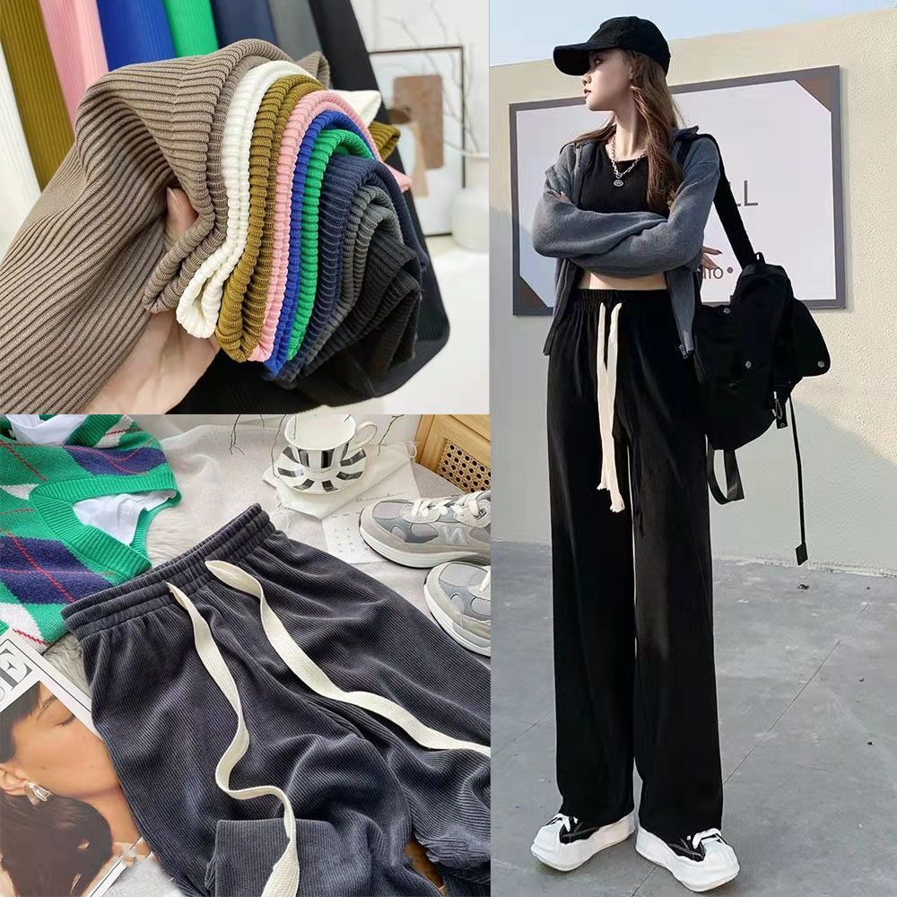 [Impervious] Ice Silk Wide Leg Pants for Small Women Summer Thin High Waisted Loose Draping Nine-Point Straight Casual Pants