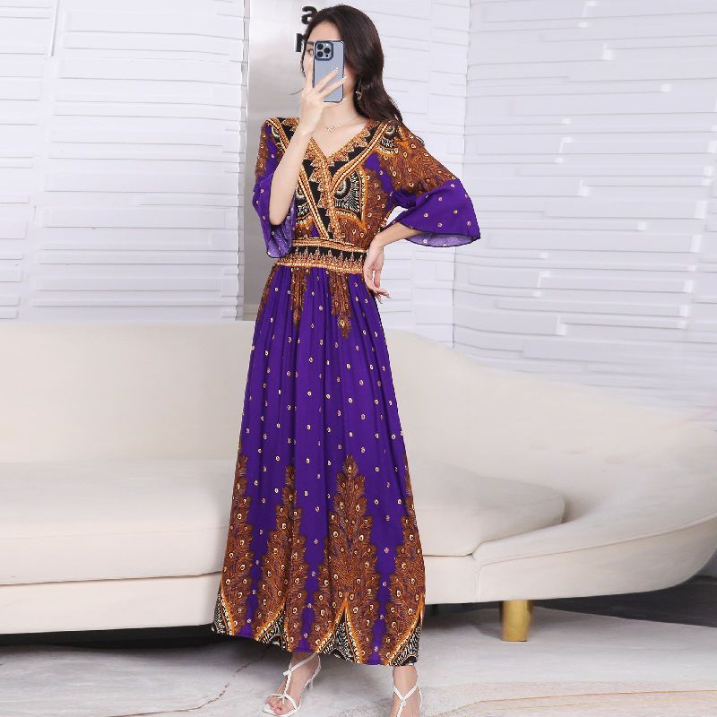 Cotton silk dress female Sanya travel beach skirt seaside vacation skirt super fairy new high-end French floral skirt