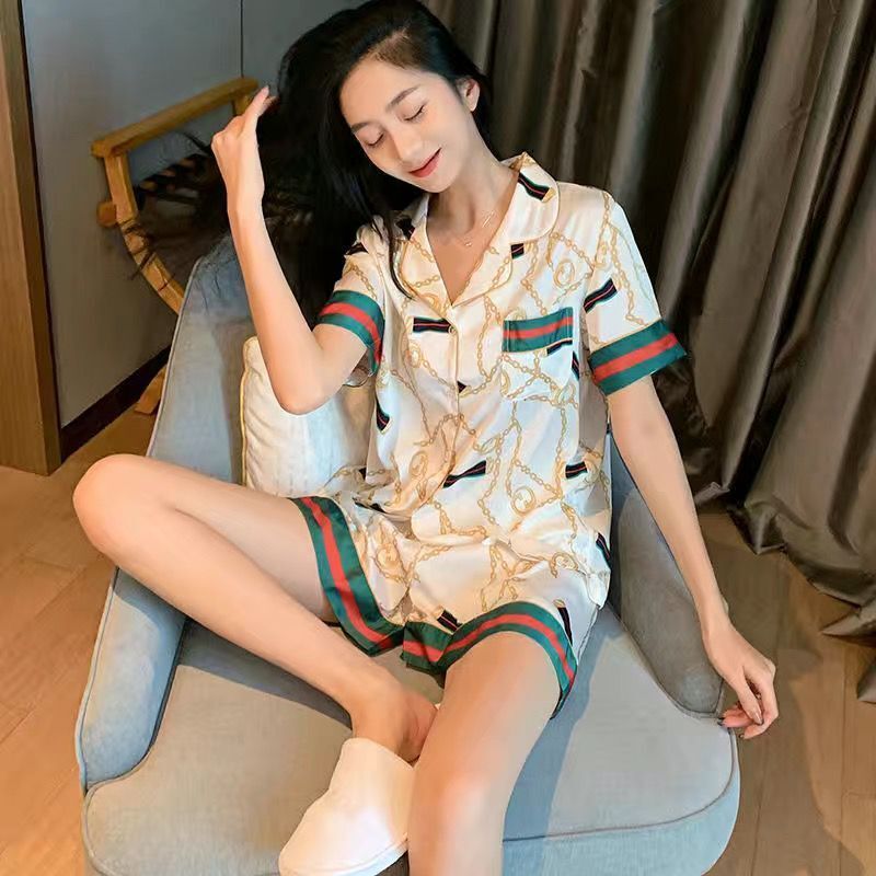 睡衣女士2022年新款夏季冰絲薄款短袖仿真絲綢夏天家居服兩件套裝