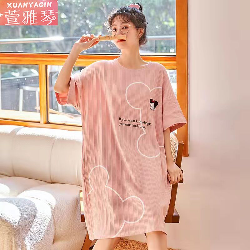 Nightdress women summer 100% double-sided Korean cartoon student home service ladies loose pregnant women can wear dresses