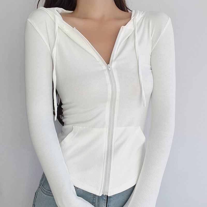 2022 sun protection clothing spring and summer thin section hooded quick-drying sports yoga clothing long-sleeved top short cardigan jacket female