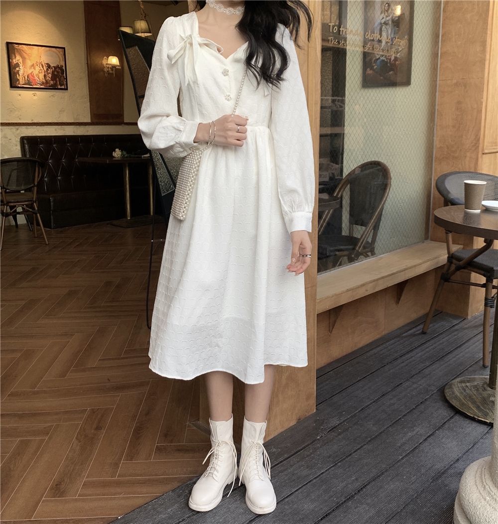 春のコレクション ハンドメイド お辞儀襟 ゆったりサイズ リネンワンピース ロングワンピース