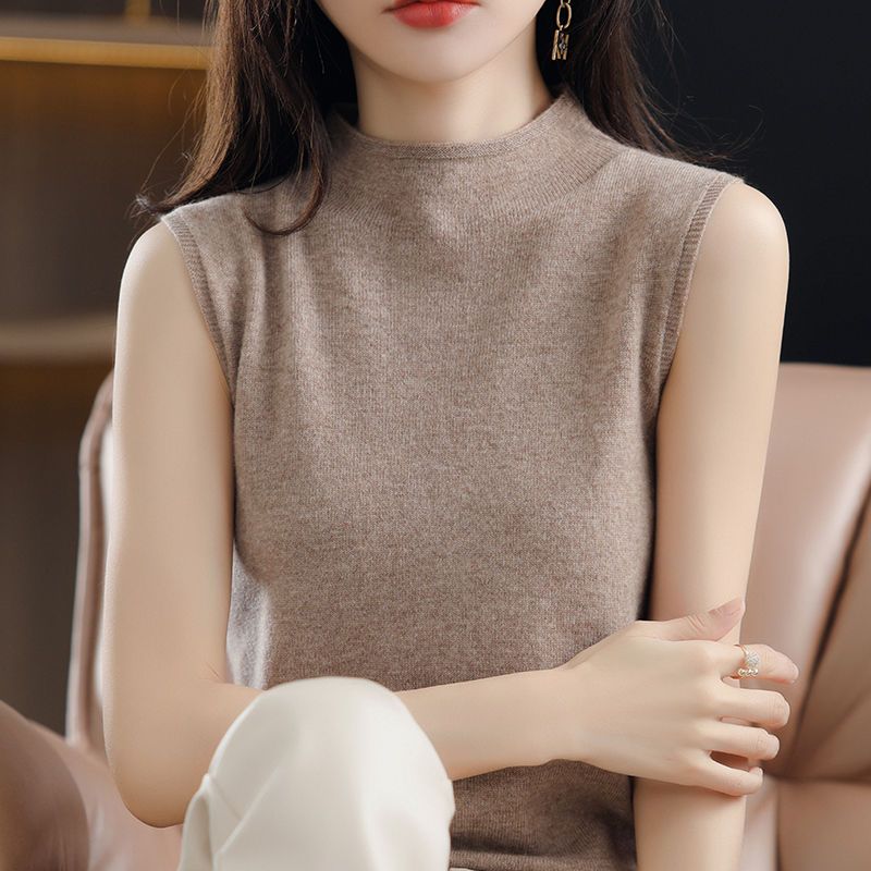 Half-height collar sleeveless vest women slim inside sweater autumn and winter new foreign style condole belt pullover bottoming shirt