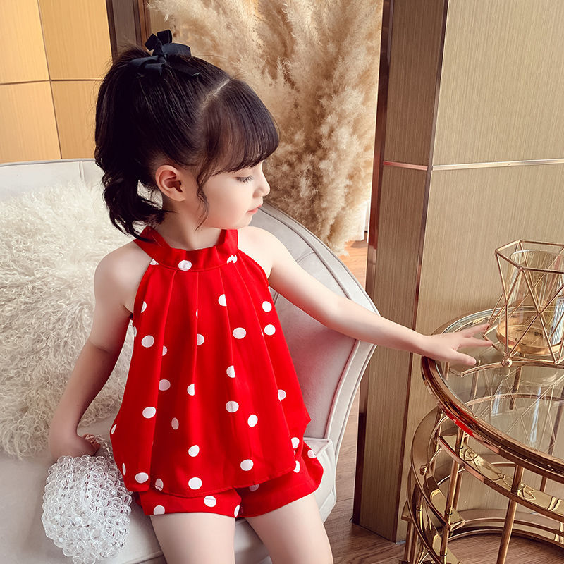 Girls' suit short-sleeved baby summer suit 2022 new foreign style children's chiffon summer children's loose two-piece suit