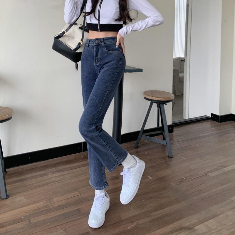 Blue Gray Cigarette Pants Women's Spring High Waist Slim Loose Nine-Point Stretch Straight Jeans Spring 2022 New Style