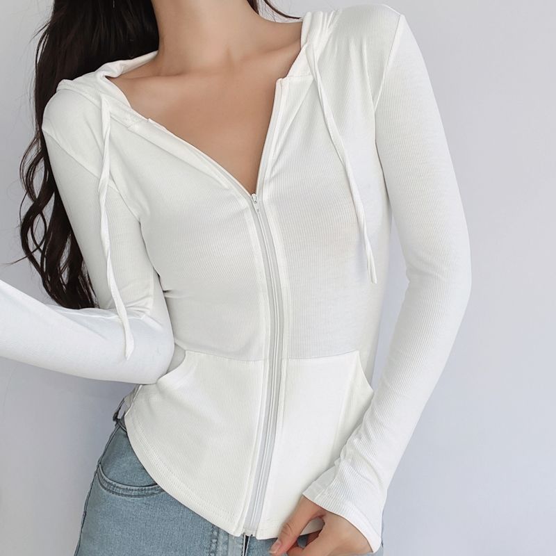 2022 sun protection clothing spring and summer thin section hooded quick-drying sports yoga clothing long-sleeved top short cardigan jacket female